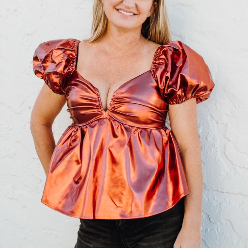 Buddy Love Metallic Puff Sleeve Top
